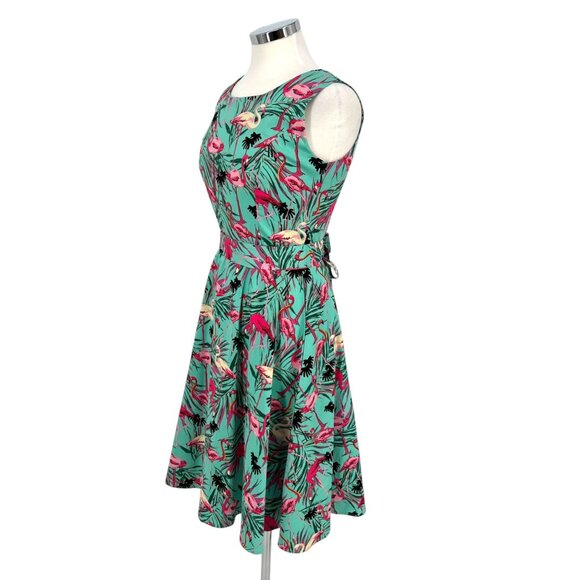 Retro Tropical Flamingo Print Sleeveless A-Line Summer Dress Size Small - Picture 6 of 13